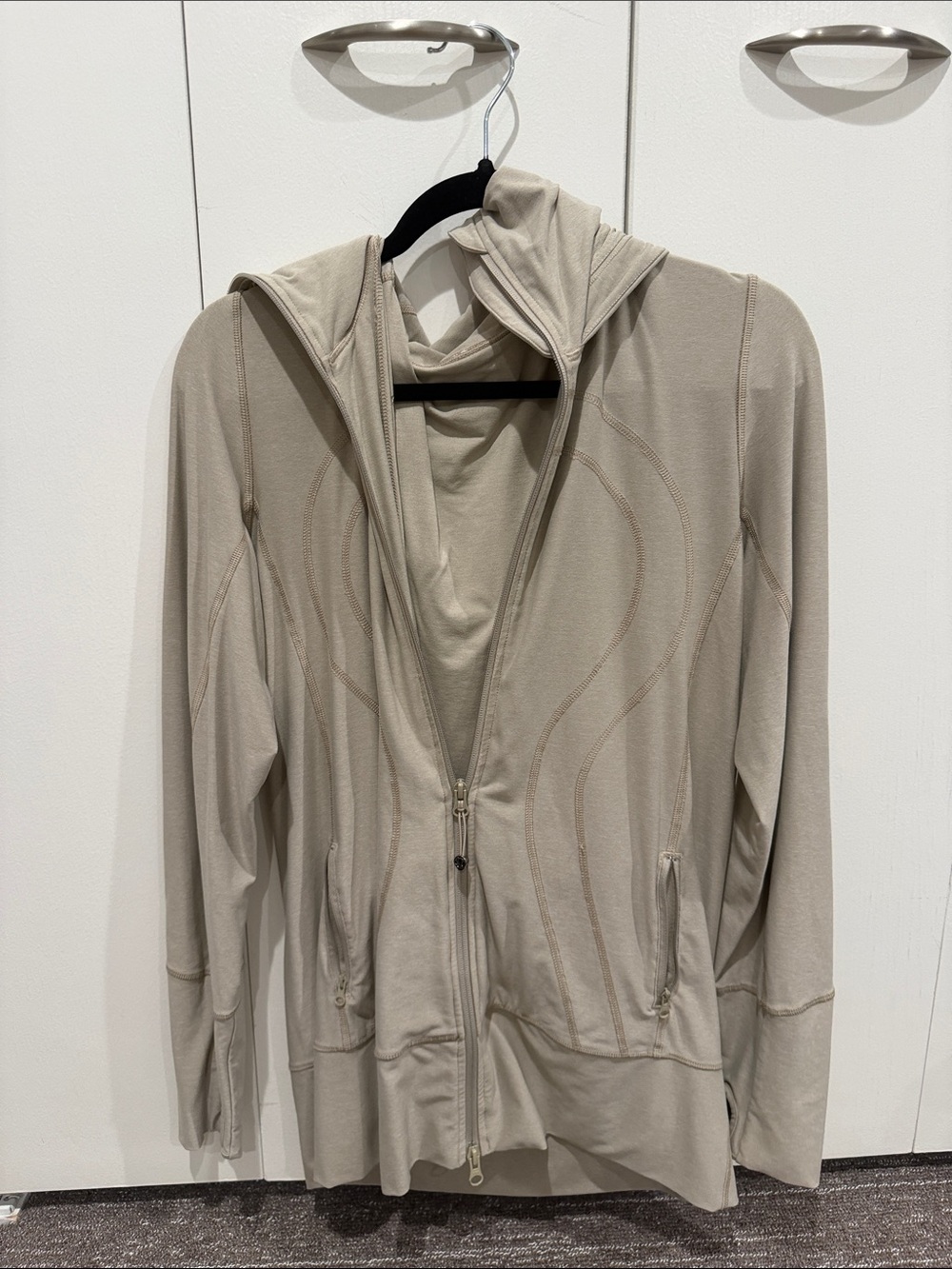 Light Beige Hooded Zip-Up Jacket